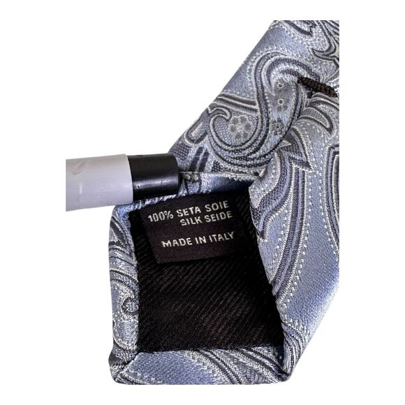 CANALI 100% Silk Paisley Tie Made in Italy Silver Blue Luxury Necktie Designer - Picture 8 of 9